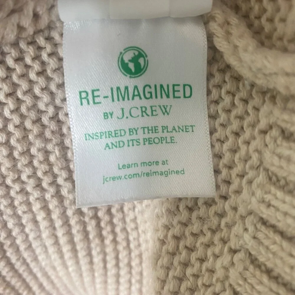 J.Crew Wool Blend Turtleneck Sweater Womens L Beige Tan Knit Granola‎ Fisherman